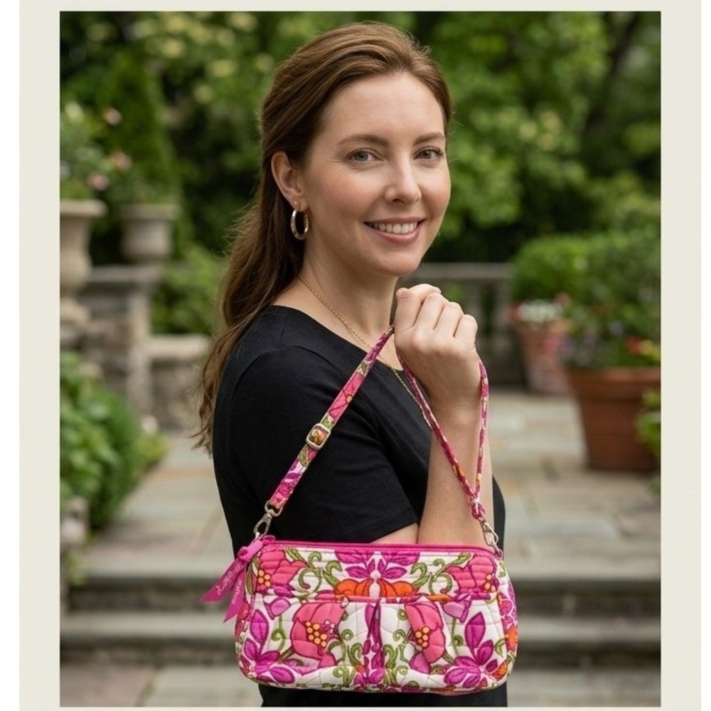 Vera Bradley Pink Orange Floral‎ Quilted Cotton Crossbody Bag Retired Style NWOT